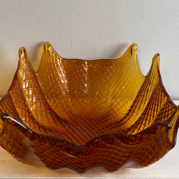 Vintage MCM Amber Depression Glass Bowl - Picture 5 of 6